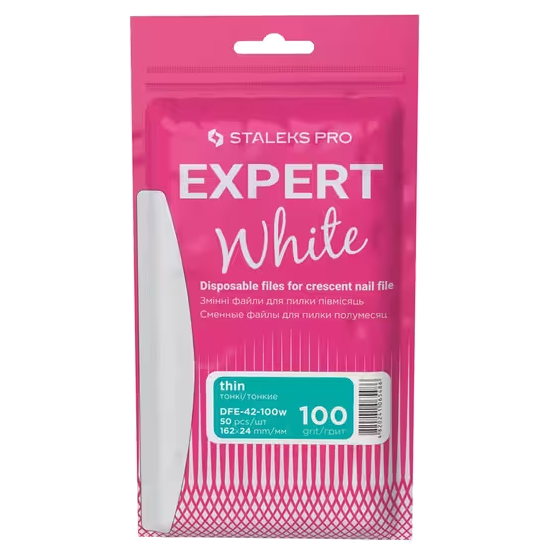 LIMA DESECHABLE STALEKS PRO EXPERT 42 WHITE PARA LIMA DE UÑAS FORMA MEDIA LUNA DFE-42 WHITE (50 UD.) - STALEKS™