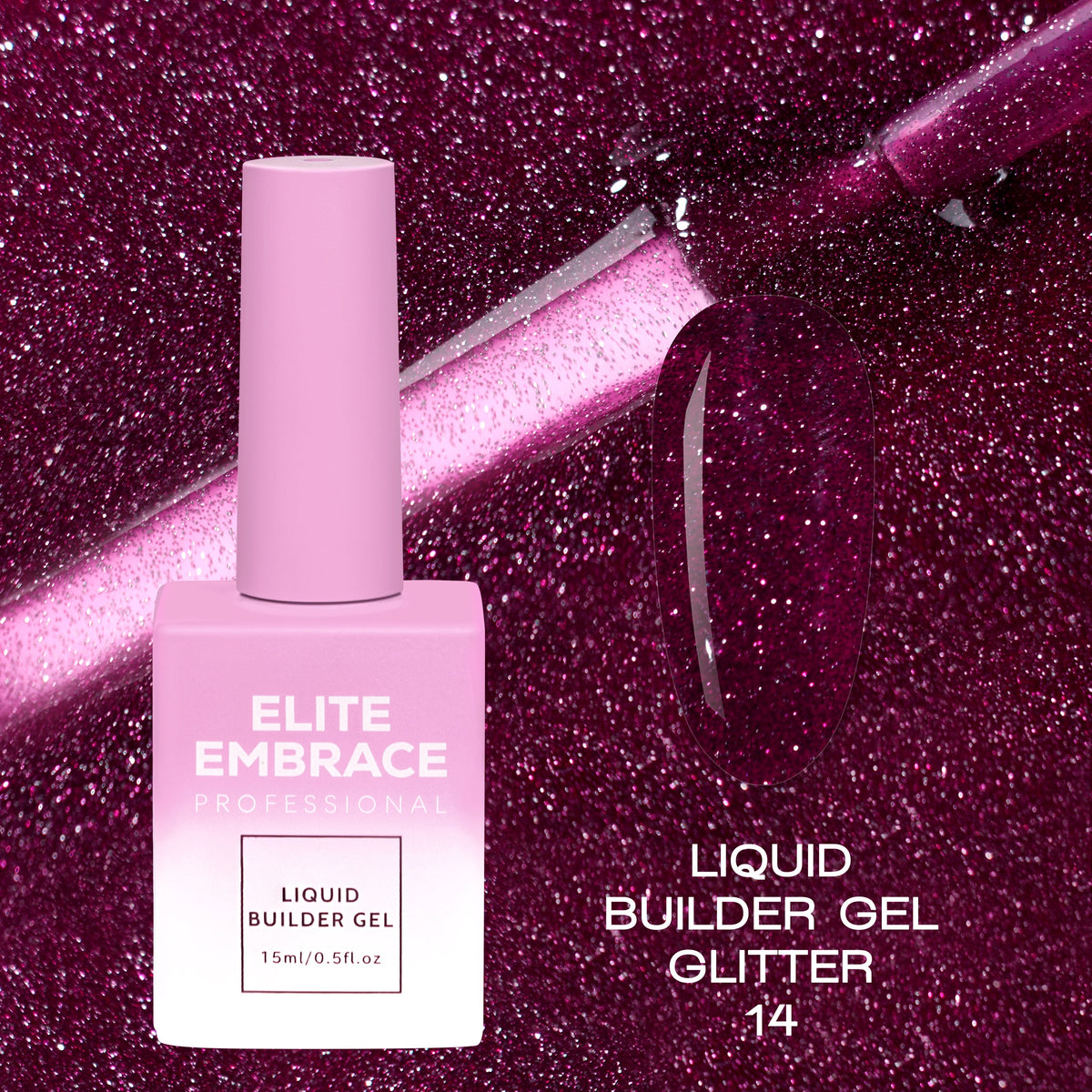 ELITE EMBRACE Professional Liquid Builder Gel Glitter 14 15ml ELBGG1415