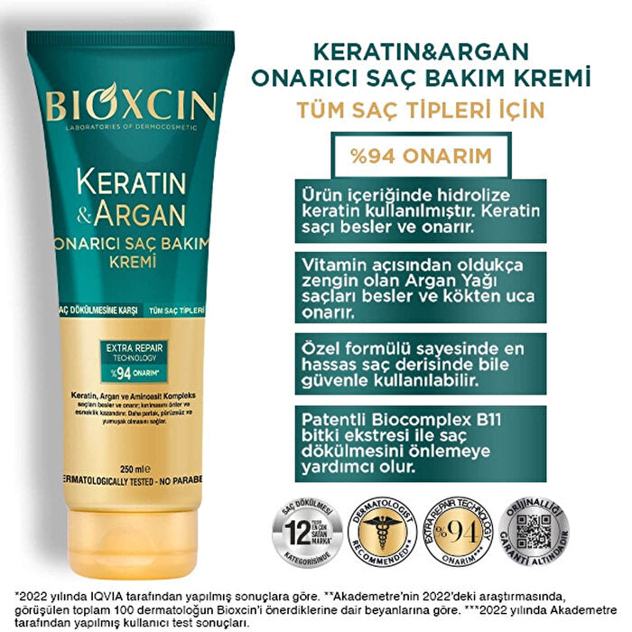 Crema reparadora para el cabello Bioxcin Keratin & Argan