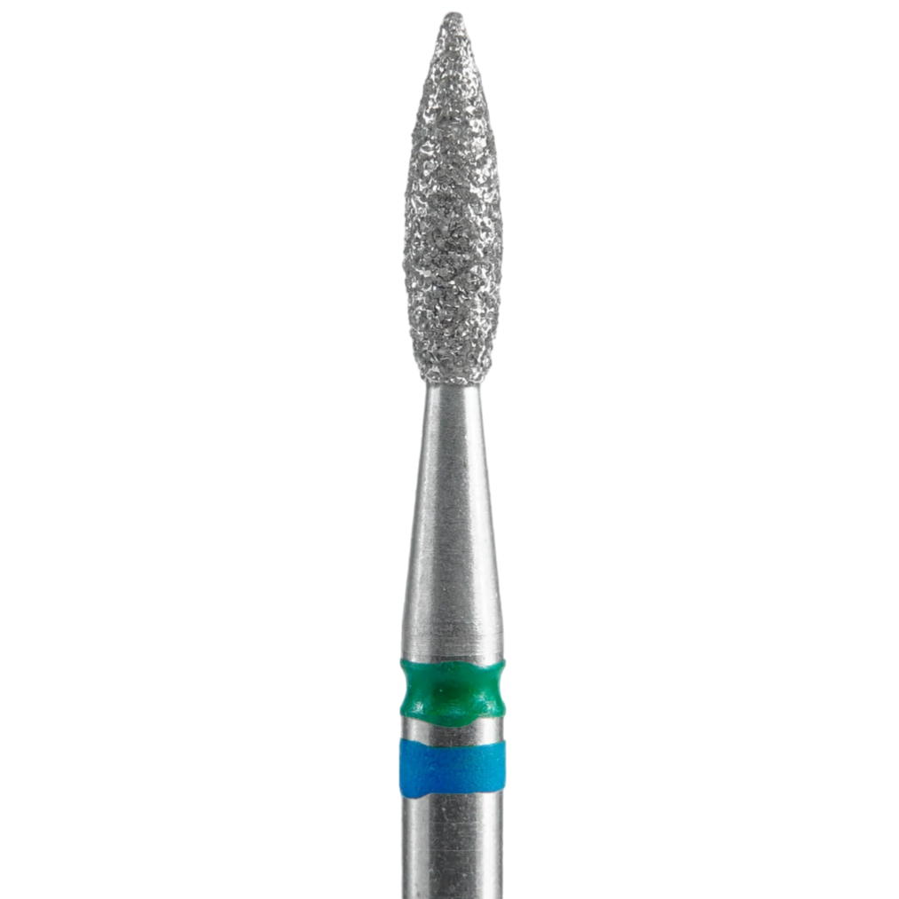 Fresa de diamante para manicura STALEKS DUO Llama en punta FA11BG021/8, Azul-Verde, 2.1/8mm
