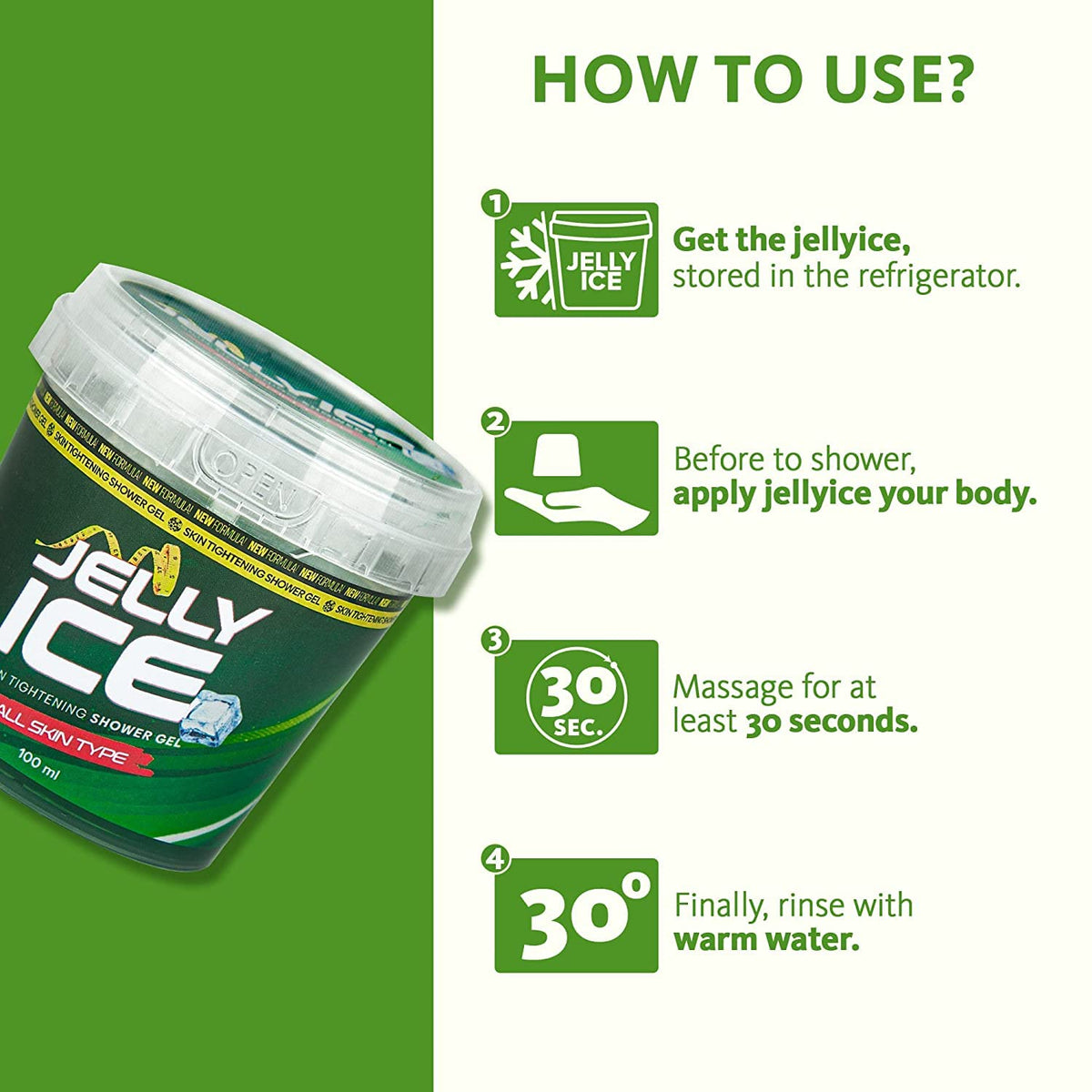 Gel de ducha reafirmante Jellyice - Todo tipo de piel - Fórmula natural - Gel de baño reafirmante