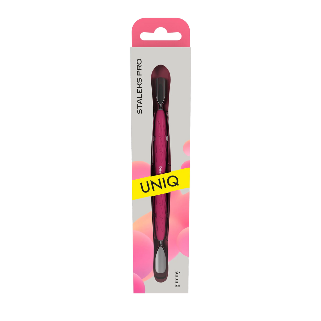 Empujador de manicura con mango de silicona "Gummy" UNIQ 10 TIPO 1 (empujador redondeado ancho + empujador redondeado estrecho) PQ-10/1- STALEKS