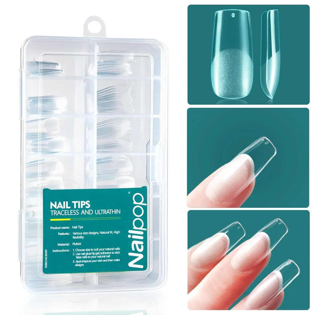 Nailpop 120 unidades/caja, puntas de uñas Gel X, forma almendrada/cuadrada, cortas/medias, puntas de gel suave, uñas postizas, fáciles de quitar, extensiones de uñas.