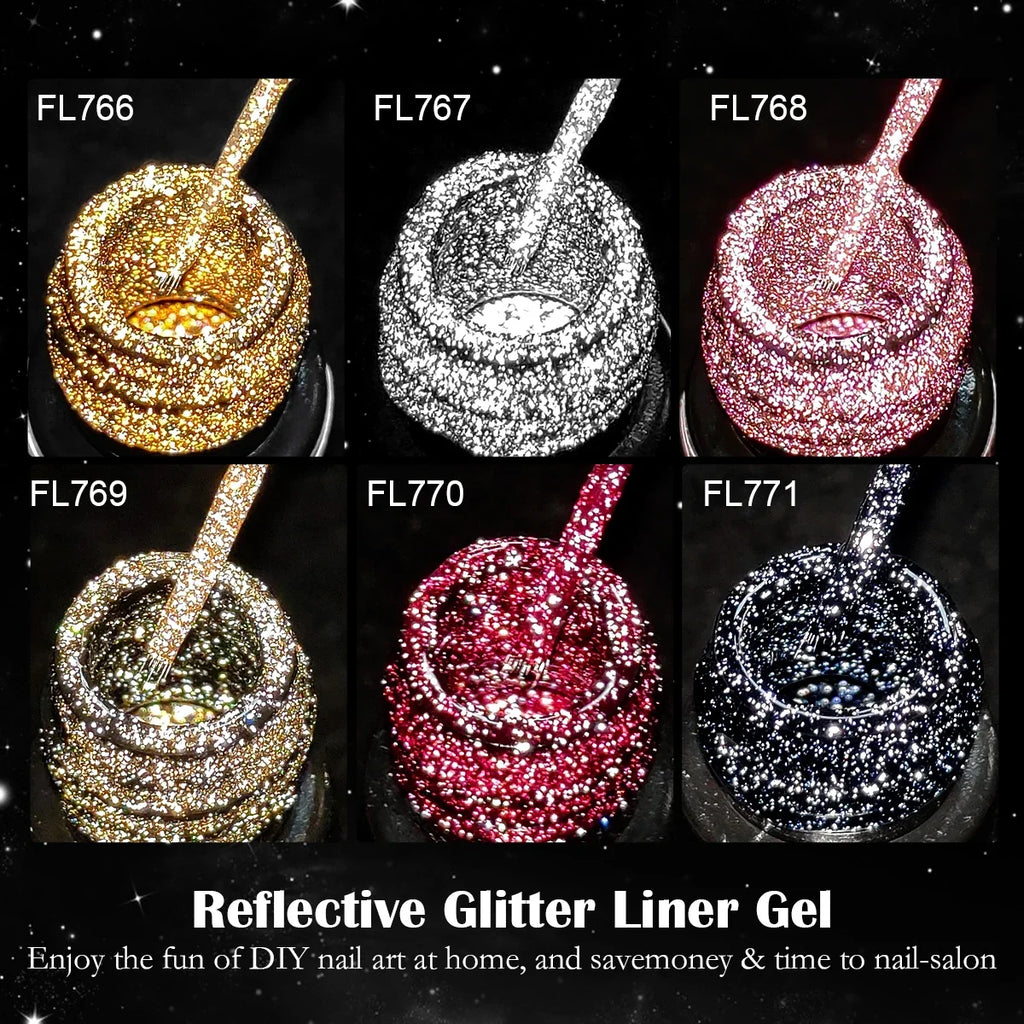 FOUR LILY Esmalte de gel para uñas con purpurina reflectante, 5 ml, dorado, plateado, rojo, suministros brillantes para uñas, barniz UV/LED, gel para pintura