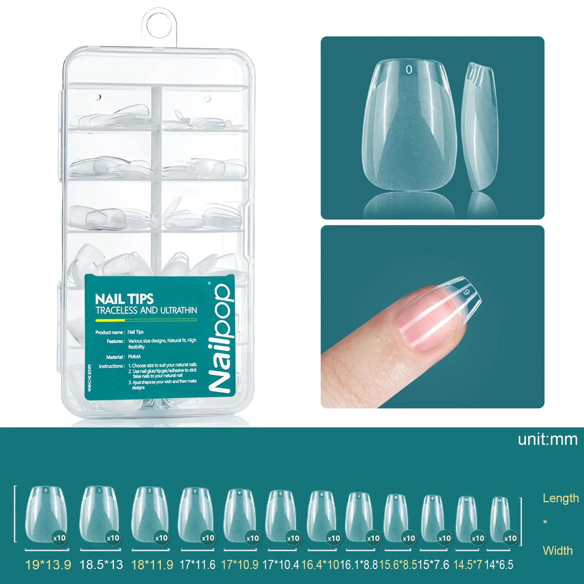 Nailpop 120pcs/box Gel X Nail Tips Medium Short Shape Almond/Square/Soft Gel Nail Tips False Nails Soak Off Easy Nail Extensions