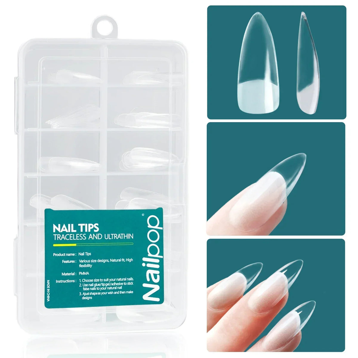 Nailpop 120 unidades/caja, puntas de uñas Gel X, forma almendrada/cuadrada, cortas/medias, puntas de gel suave, uñas postizas, fáciles de quitar, extensiones de uñas.
