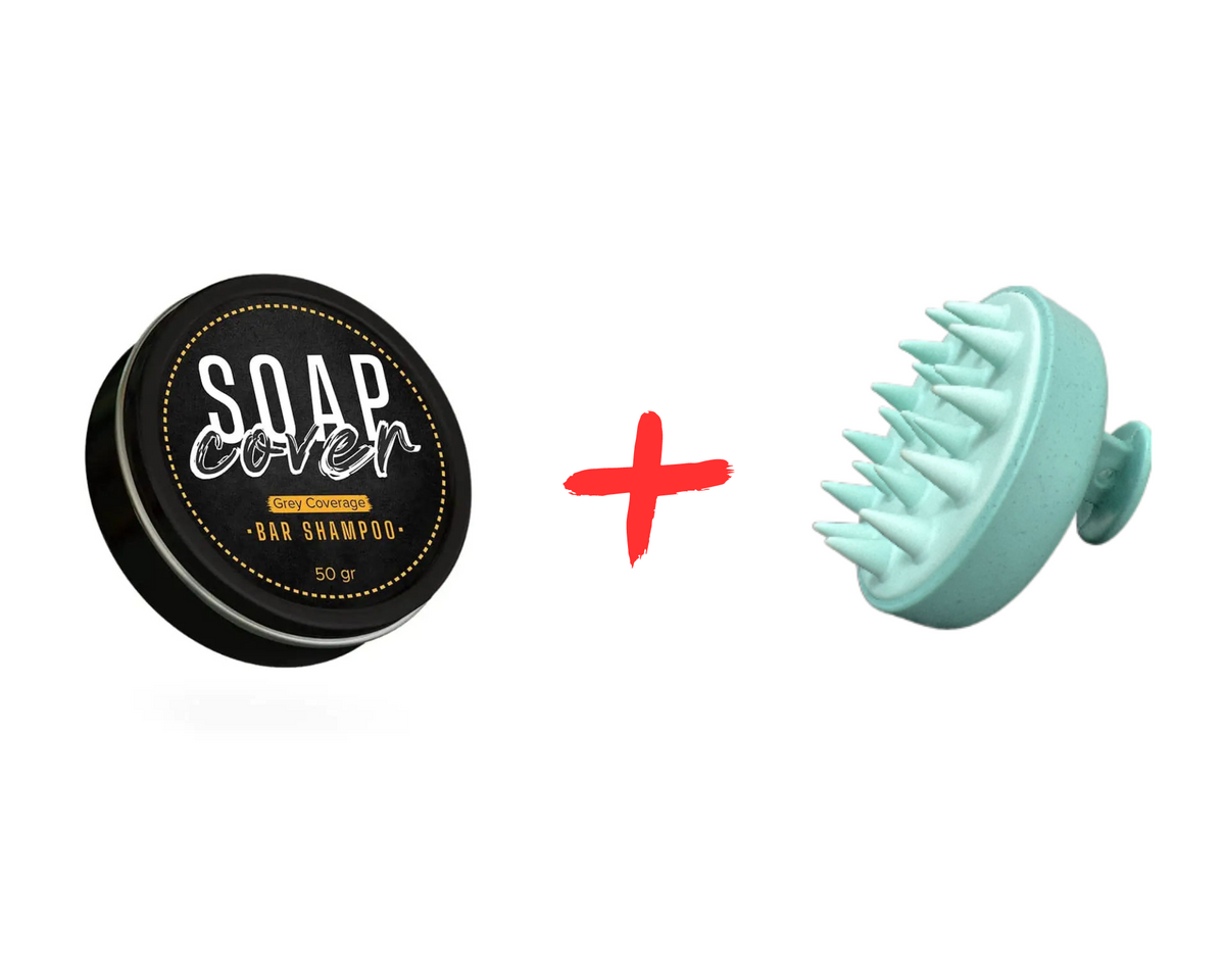 SoapCover, Gray Hair Coverage Soap, Hair Darkening Compressed Soap Bar, 1.7 Oz with Scalp Massager Hair Brush