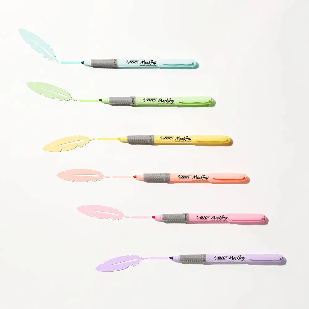 BIC Highlighter Grip Pastel, resaltadores con punta biselada ajustable, agarre de goma para mayor comodidad, colores surtidos, paquete de 6