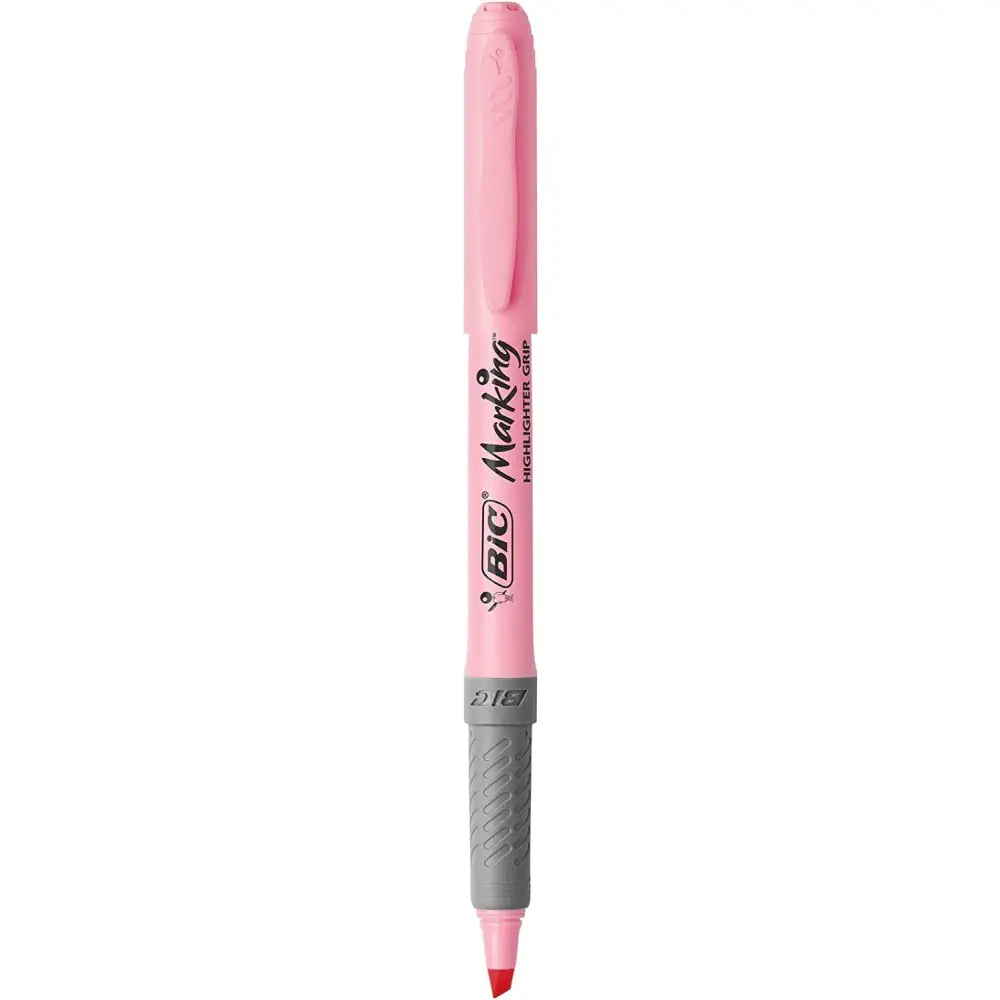 BIC Highlighter Grip Pastel, resaltadores con punta biselada ajustable, agarre de goma para mayor comodidad, colores surtidos, paquete de 6