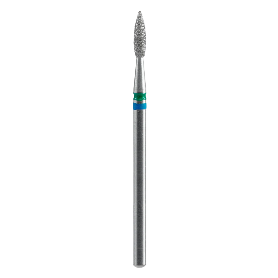 Fresa de diamante para manicura STALEKS DUO Llama en punta FA11BG021/8, Azul-Verde, 2.1/8mm