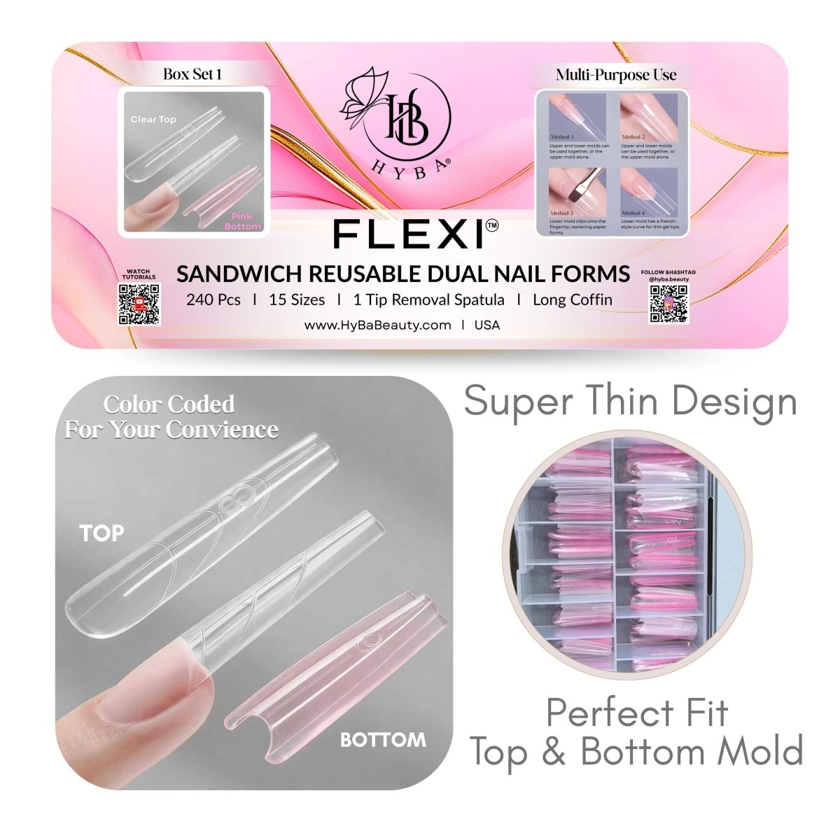 MOLDES PARA UÑAS REUTILIZABLES DUAL FLEXI SANDWICH - JUEGO 1
