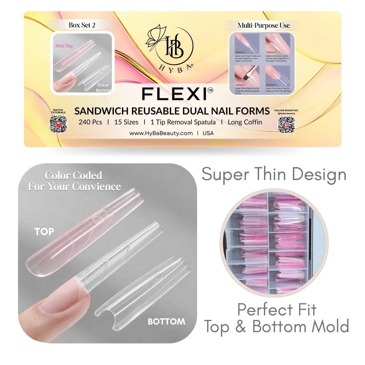 FORMAS DUALES REUTILIZABLES FLEXI SANDWICH PARA UÑAS - SET 2