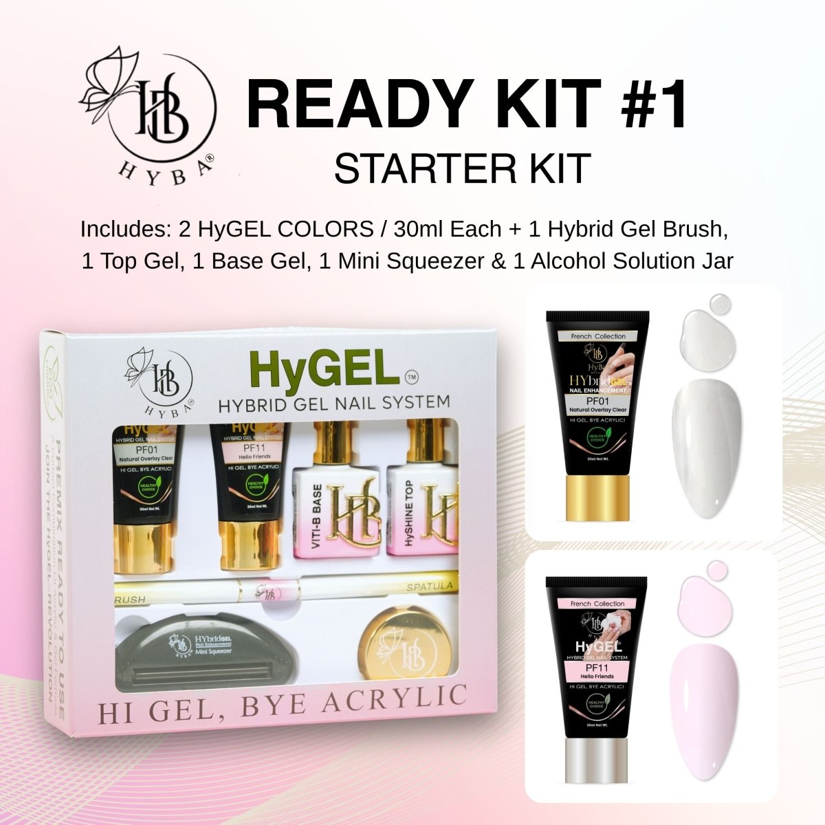 Sistema de uñas de gel híbrido HyGEL® para uso doméstico o profesional - Kit básico n.º 1