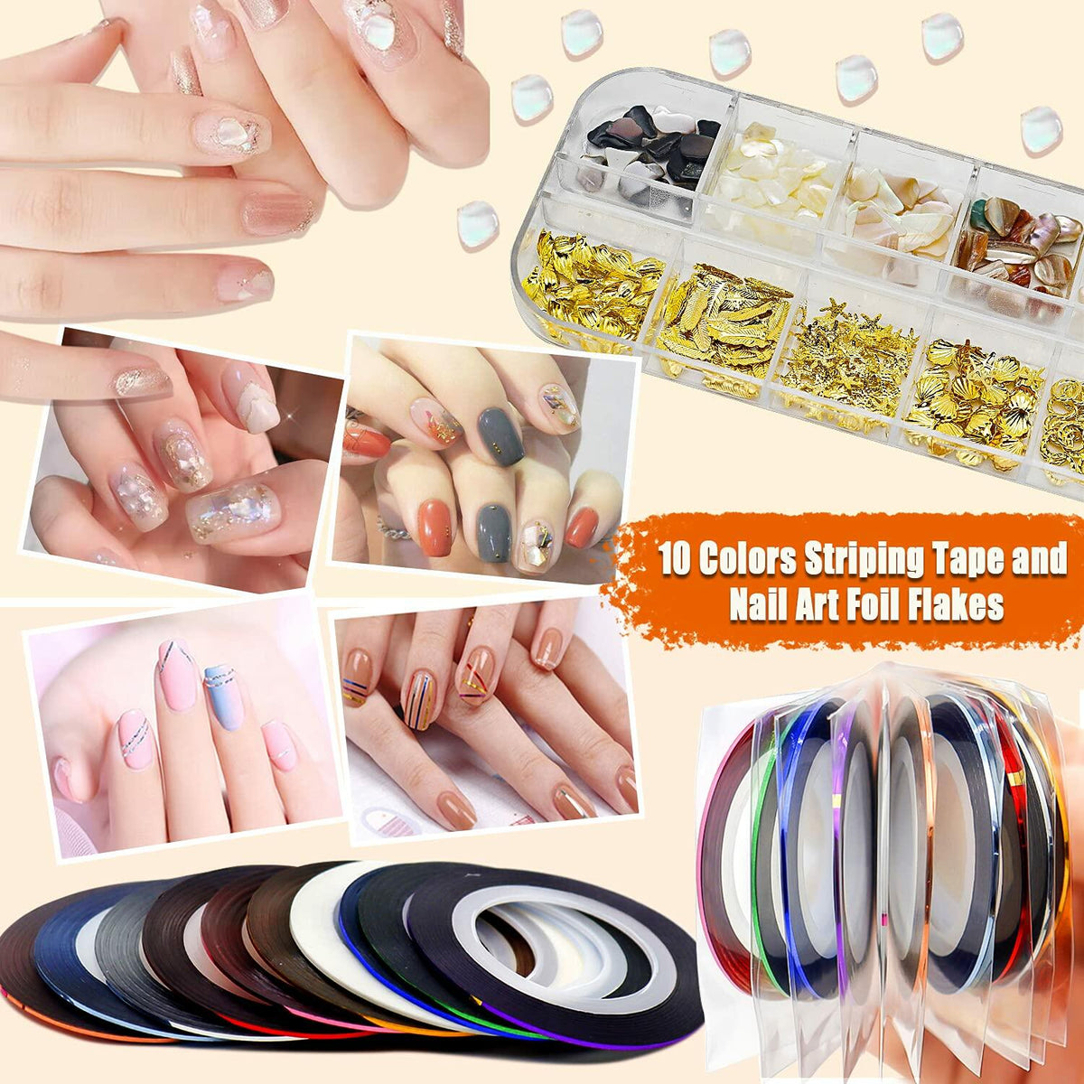 JOYJULY Nail Art Brushes Kit with Rhinestones Stickers Glitters Multi