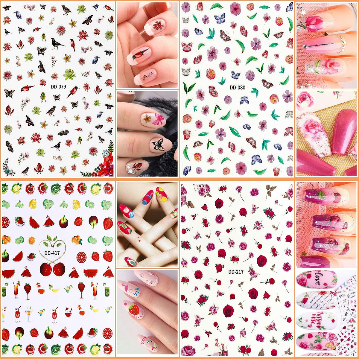 JOYJULY Nail Art Brushes Kit with Rhinestones Stickers Glitters Multi