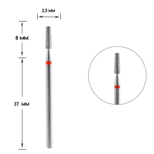 FRESA DE DIAMANTE PARA UÑAS, "TRONCO CÓNICO", ROJA, DIÁMETRO DE CABEZA 2.5/8MM (FA70R025/8) - STALEKS™